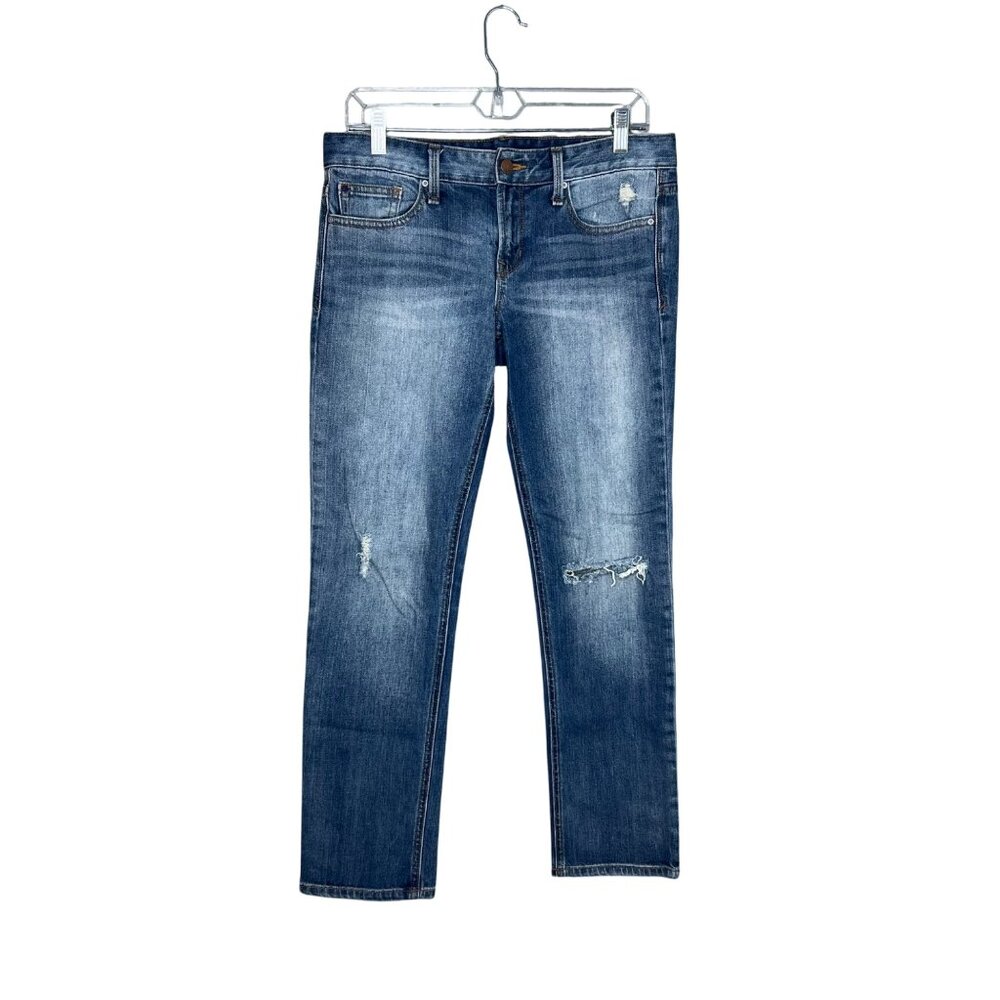 Gap Real Straight Jeans Womens Size 28S Midrise Distressed Faded Wash Short